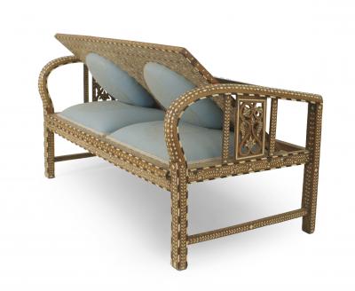 Anglo Indian Teak Upholstered Loveseat