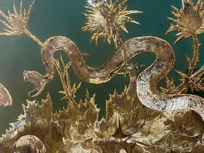 Anglo Indian Zoological Silkwork Embroidery in Original Ebony Frame circa 1840