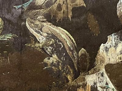 Anglo Indian Zoological Silkwork Embroidery in Original Ebony Frame circa 1840