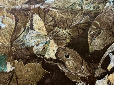 Anglo Indian Zoological Silkwork Embroidery in Original Ebony Frame circa 1840