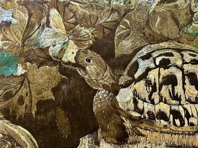 Anglo Indian Zoological Silkwork Embroidery in Original Ebony Frame circa 1840