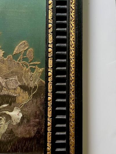 Anglo Indian Zoological Silkwork Embroidery in Original Ebony Frame circa 1840