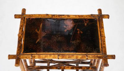 Anglo Japanese Bamboo Canterbury Table with Chinoiserie Panels Top