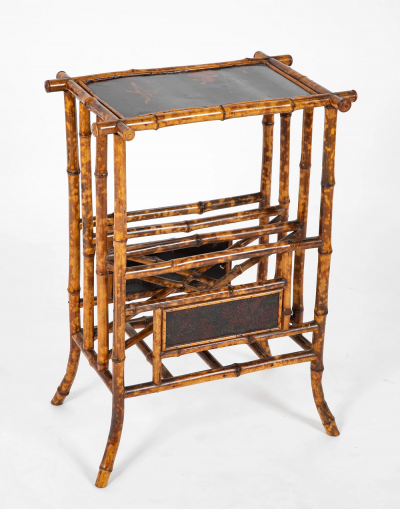 Anglo Japanese Bamboo Canterbury Table with Chinoiserie Panels Top
