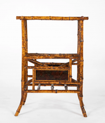 Anglo Japanese Bamboo Canterbury Table with Chinoiserie Panels Top