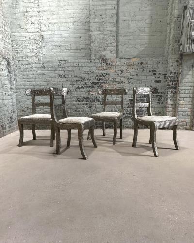 Anglo Raj Style Indian Hammered Silver Wrap Dining Chairs w Hair on Hide 1950