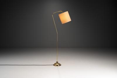 Angular Brass Floor Lamp with Spiral Decoration Finland 1950s