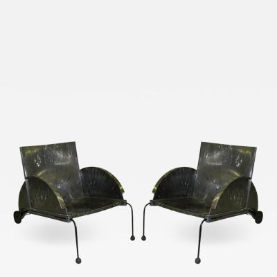 Anna Castelli Pair of Italian Memphis Design Lounge Garden Chairs by Castelli Ferrieri