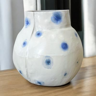 Anna Karin Bulbous Porcelain Vase with Blue Spots