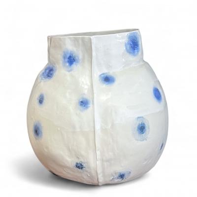 Anna Karin Bulbous Porcelain Vase with Blue Spots