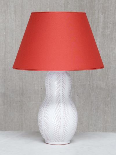 Anna Lisa Thomson Anna Lisa Thomson Feather Pattern Ceramic Table Lamp Upsala Ekeby Sweden 1940s