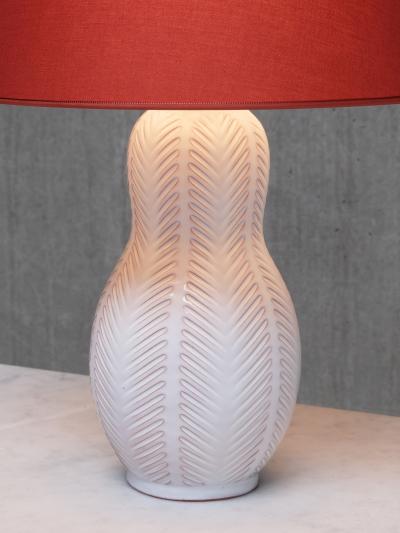 Anna Lisa Thomson Anna Lisa Thomson Feather Pattern Ceramic Table Lamp Upsala Ekeby Sweden 1940s