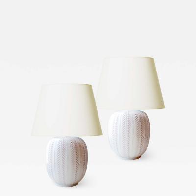 Anna Lisa Thomson Pair of Lamps with Carved Pattern by Anna Lisa Thomson