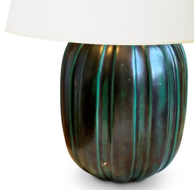 Anna Lisa Thomson Table lamp with Sculpted Fluting and Teal Glaze by Anna Lisa Thomson for Ekeby
