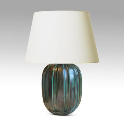 Anna Lisa Thomson Table lamp with Sculpted Fluting and Teal Glaze by Anna Lisa Thomson for Ekeby