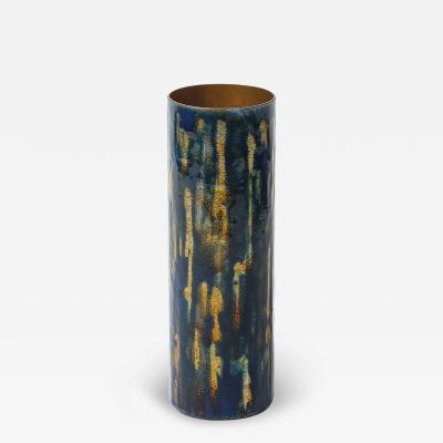 Anne Grete Pl en Mid Century Ultramarine Blue Enamel on Copper Vase signed Anne Grete Pl en