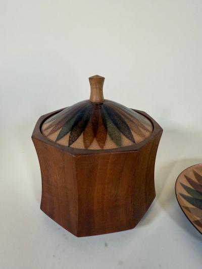 Annemarie Davidson Annamarie Davidson Copper Enamel Plate Lidded Wood Bowl