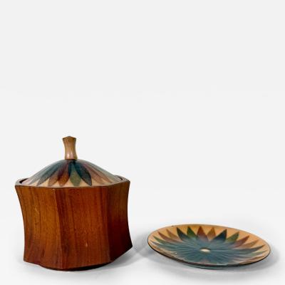 Annemarie Davidson Annamarie Davidson Copper Enamel Plate Lidded Wood Bowl