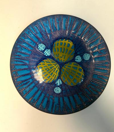 Annemarie Davidson Rare Annemarie Davidson Enamel Catch All Dish Blue Ghostline 1960s