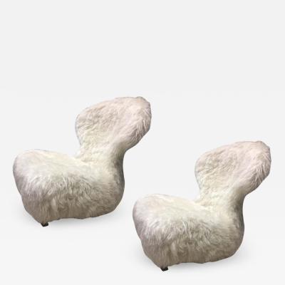 Annie Hieronimus Annie Hieronimus for Cinna Pair of Chair Covered in Mohair Faux Fur