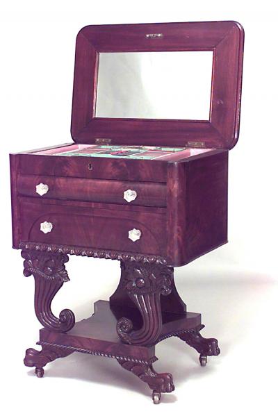Anthony Quervelle American Empire Mahogany Flip Top Sewing Table