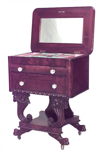Anthony Quervelle American Empire Mahogany Flip Top Sewing Table