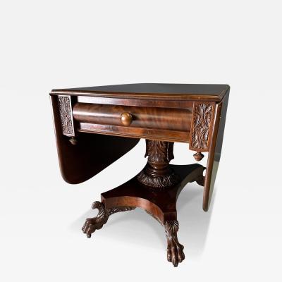 Anthony Quervelle Anthony Querville Drop Leaf Mahogany Table w Acanthus Leaf Carving Circa 1845