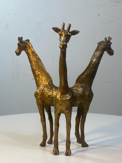 Anthony Redmile BRASS GIRAFFE AND OSTRICH EGG SCULPTURE IN THE MANNER OF ANTHONY REDMILE