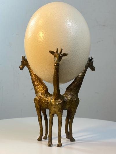 Anthony Redmile BRASS GIRAFFE AND OSTRICH EGG SCULPTURE IN THE MANNER OF ANTHONY REDMILE