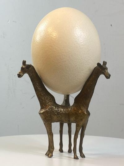 Anthony Redmile BRASS GIRAFFE AND OSTRICH EGG SCULPTURE IN THE MANNER OF ANTHONY REDMILE
