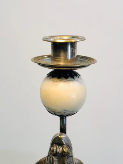 Anthony Redmile Rare Pair of Anthony Redmile Silver Plated Frog Candlesticks