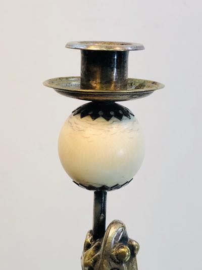 Anthony Redmile Rare Pair of Anthony Redmile Silver Plated Frog Candlesticks