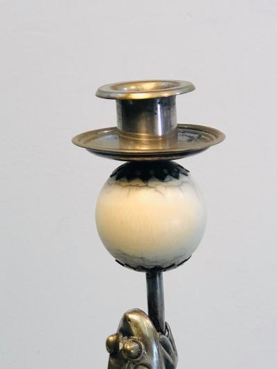 Anthony Redmile Rare Pair of Anthony Redmile Silver Plated Frog Candlesticks