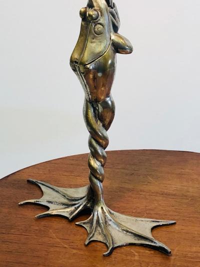 Anthony Redmile Rare Pair of Anthony Redmile Silver Plated Frog Candlesticks