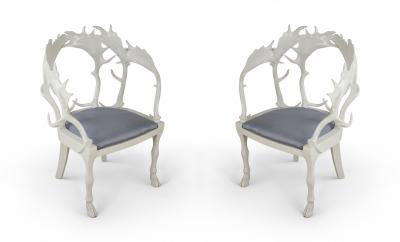 Anthony Redmile Set of 4 Redmile Post Modern English White Lacquered Fantasy Horn Chairs