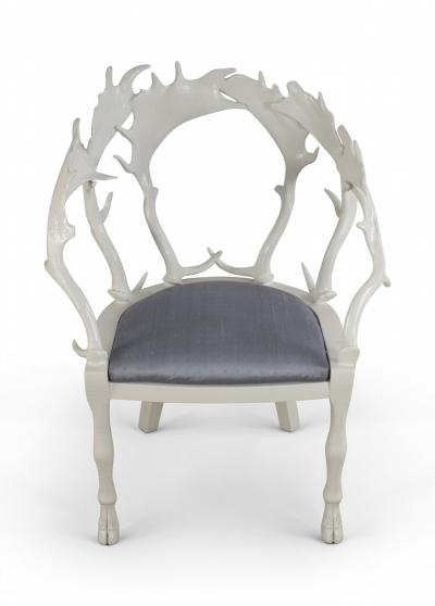 Anthony Redmile Set of 4 Redmile Post Modern English White Lacquered Fantasy Horn Chairs