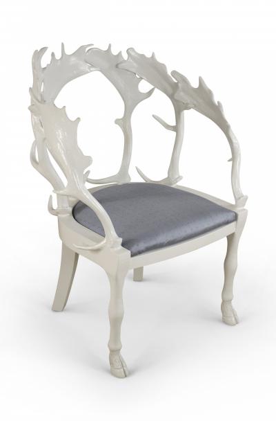 Anthony Redmile Set of 4 Redmile Post Modern English White Lacquered Fantasy Horn Chairs