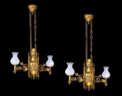 Anthony Salvin WONDERFULLY STYLISH PAIR OF ENGLISH SALVIN GOTHIC HANGING LANTERNS