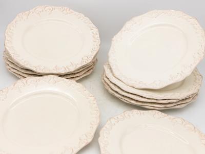 Anthropologie Stoneware Oval Dinner Plates Set of 12 Portugal Circa 2007