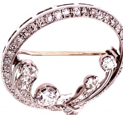 Antique 14 Karat Pin or Brooch in White Gold Diamond Circle