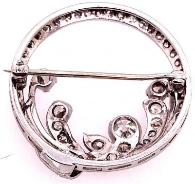 Antique 14 Karat Pin or Brooch in White Gold Diamond Circle