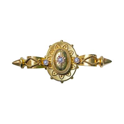 Antique 15K pearl etruscan brooch English C 1875
