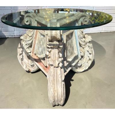 Antique 17th C Louis XV Venetian Painted Glass Top Side Table