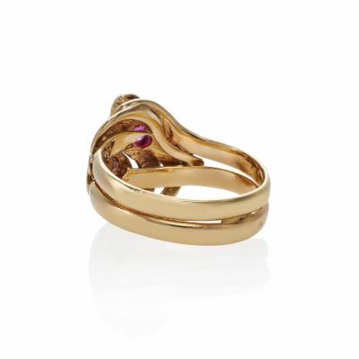 Antique 18K Gold Ruby and Diamond Double Snake Ring