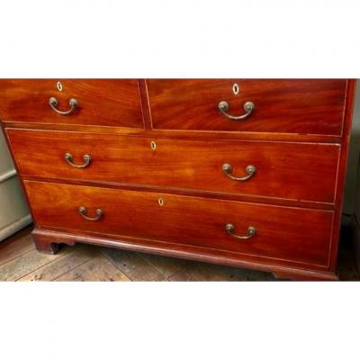Antique 18c Flame Mahogany Inlaid Linen Press Armoire Cupboard