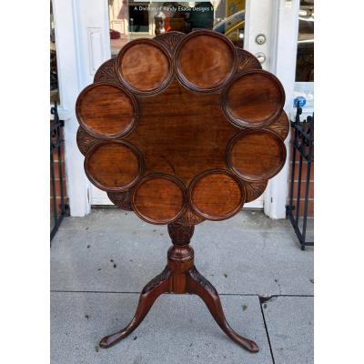 Antique 18c George III Style Carved Mahogany Tilt Top Supper Table