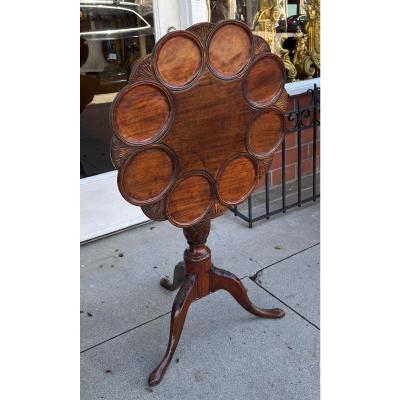 Antique 18c George III Style Carved Mahogany Tilt Top Supper Table