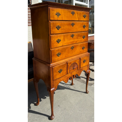 Antique 18th C American Queen Anne Highboy Chest of Drawers New England