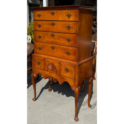 Antique 18th C American Queen Anne Highboy Chest of Drawers New England