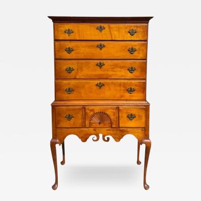 Antique 18th C American Queen Anne Highboy Chest of Drawers New England